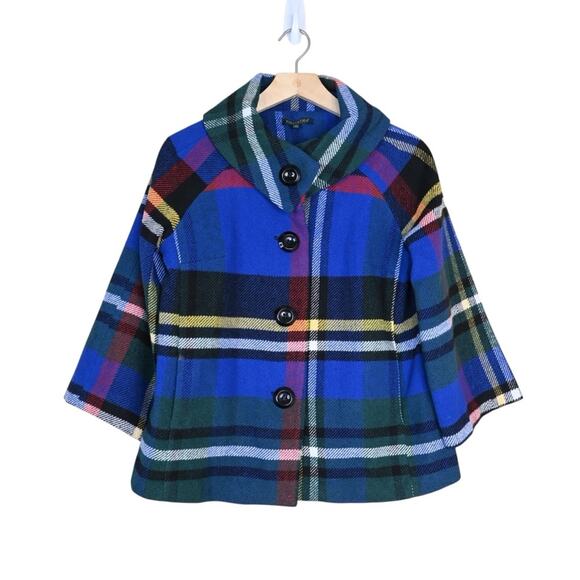 For Cynthia Womens S Button Down Wool Blend Plaid Jacket Coat - Picture 1 of 9